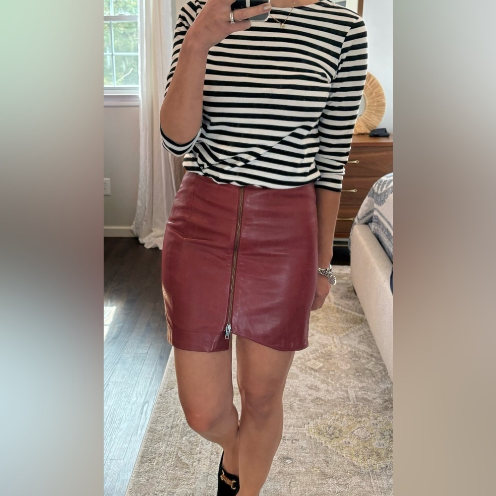 Leith Burgundy Leather Mini Skirt